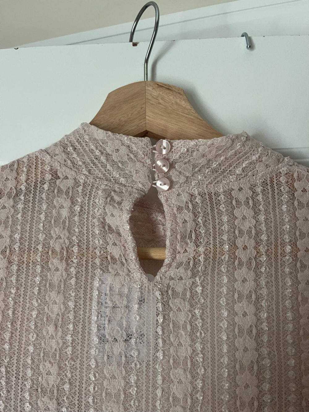 Free People Lace Panel Mock Neck Long Sleeve Top - Blush - Picture 7 of 10